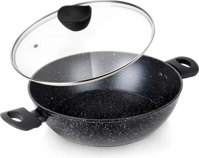 Deep granite frying pan with glass lid BLACK LINE 28 cm, 3.5 l