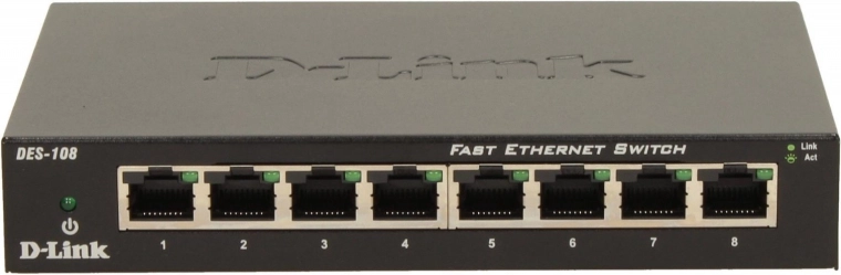 D-Link DES-108 eight-port Fast Ethernet switch in a metal housing