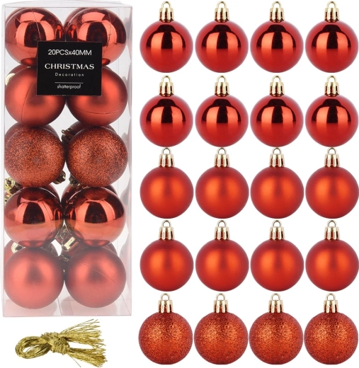Shatterproof Red Christmas Baubles 4 cm, Set of 20