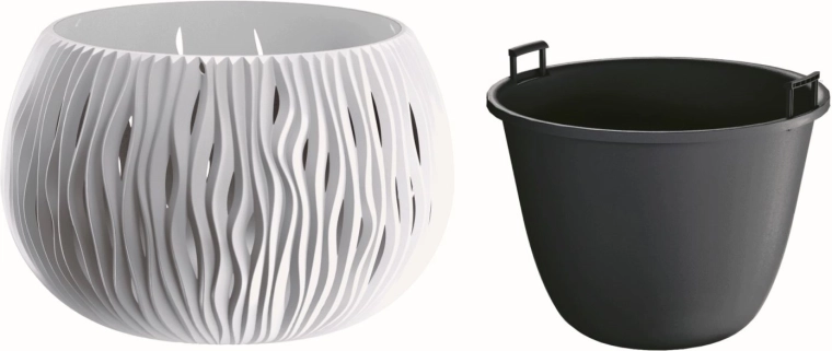 Sandy Bowl Planter with Insert 37 cm white