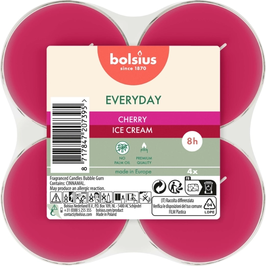 Maxi tea lights Cherry Ice Cream, set of 4