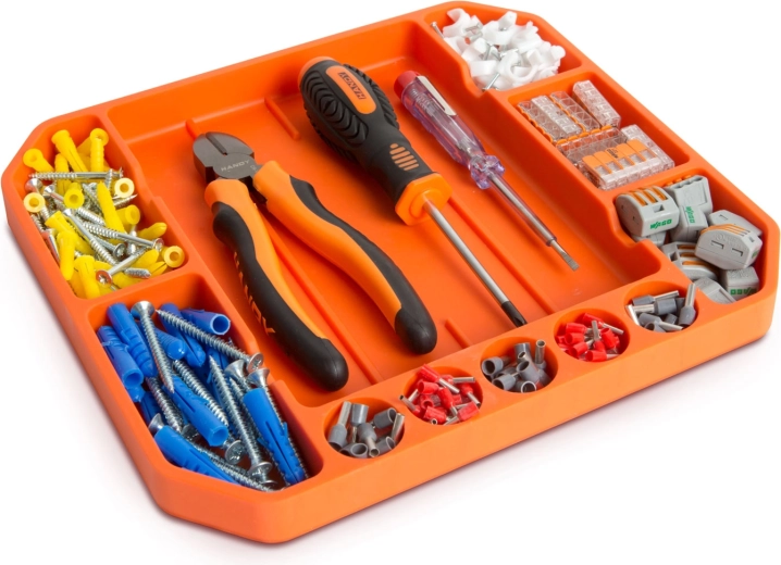Organized compartments for tools and fasteners