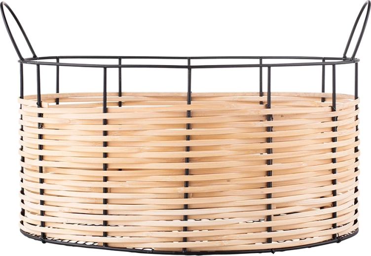 Metal storage basket with natural weave 40 × 26.5 × 24.5 cm