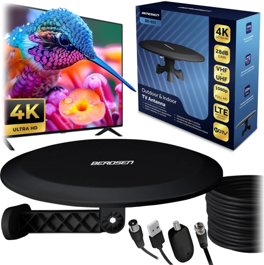 Indoor and Outdoor TV Antenna Ultra HD 4K BERDSEN BD-955 Black
