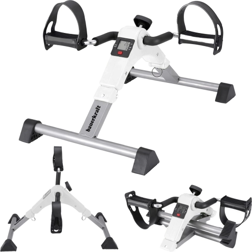 Foldable 2-in-1 rehabilitation pedal exerciser with LCD display, white