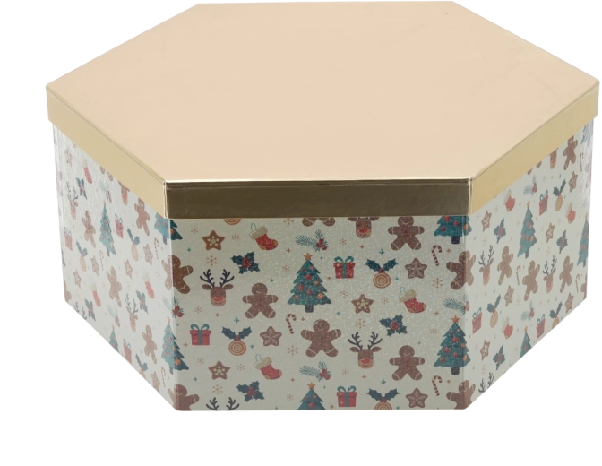 Christmas gift box hexagon with gold lid 36 × 31 × 14 cm - 1 piece