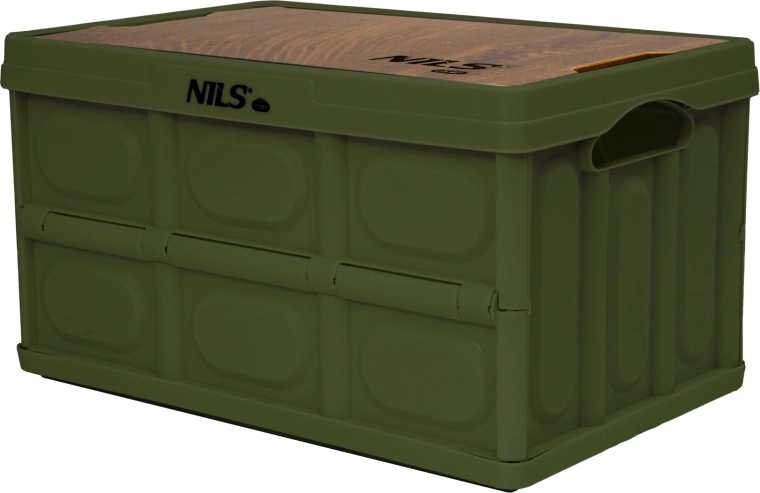 Folding crate with wooden lid 2-in-1 9 l green
