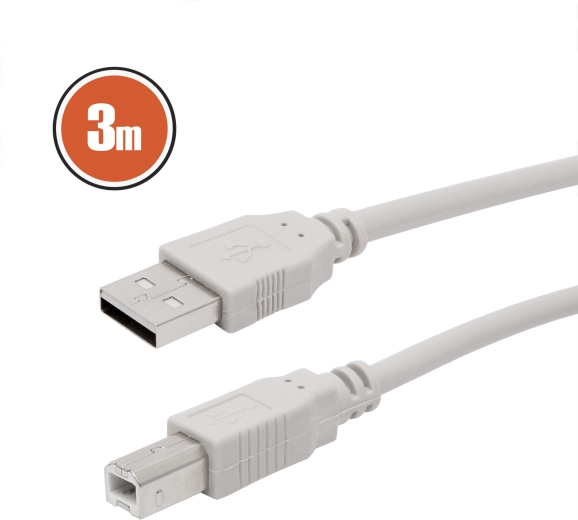 USB 2.0 кабел A–B, 3 м, сив