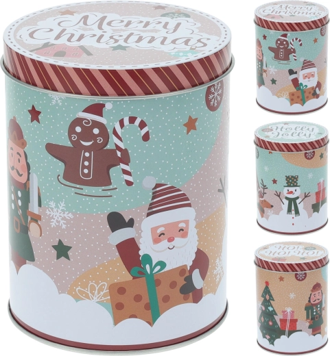 Christmas round tin container 10.5 × 14 cm – mixed designs