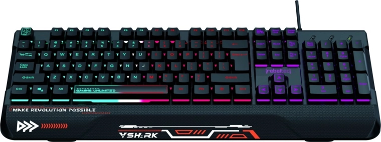 пълноразмерна геймърска клавиатура с RGB подсветка и опора за китките REBELTEC SHARK, водоустойчива