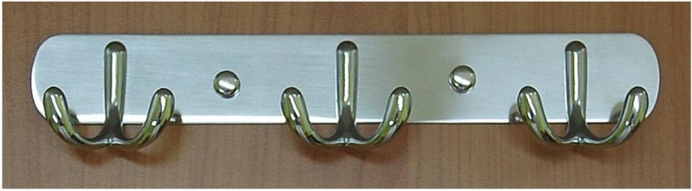 Wall hook rack with three double hooks CYRIL, chrome