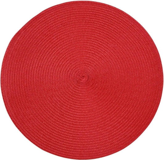 Round PP table placemat with straw-look weave, 38 cm, red