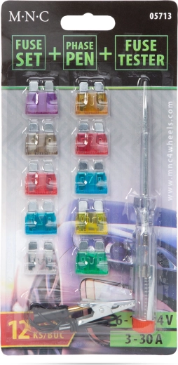 Set of blade fuses with a voltage tester and tester - 10 pieces