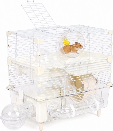 Petsi three-level cage for hamsters and mice with accessories, white