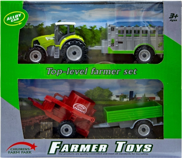 Green tractor with interchangeable trailers