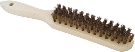Bronze wire brush, four-row, with wooden handle