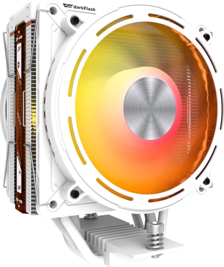 Активен CPU охладител DARKFLASH E400 Plus, бял, двувентилаторен ARGB с дисплей