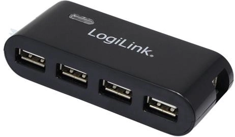 USB 2.0 хъб с 4 порта и захранващ адаптер, черен