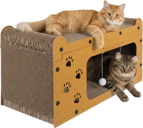 Драскало за котки Purlov – етажна къщичка от велпапе и HDF, 29,5 × 56 × 27 см