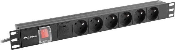 Rack power strip 19" 1U 16A, 6x FR socket, 2 m, black