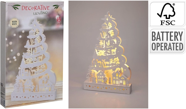 Wooden LED Christmas tree decoration 45 cm white - 1 piece