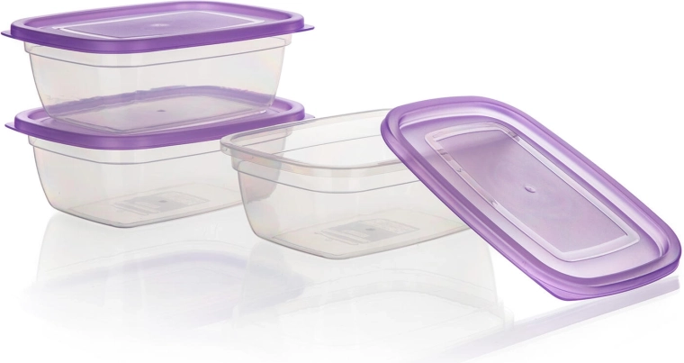 Set of Plastic Food Containers 1.25 L – 3 pcs, Purple Lids