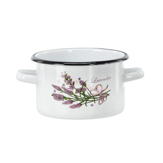 Enamel pot 2 l, 16 cm, white with lavender motif - 1 piece