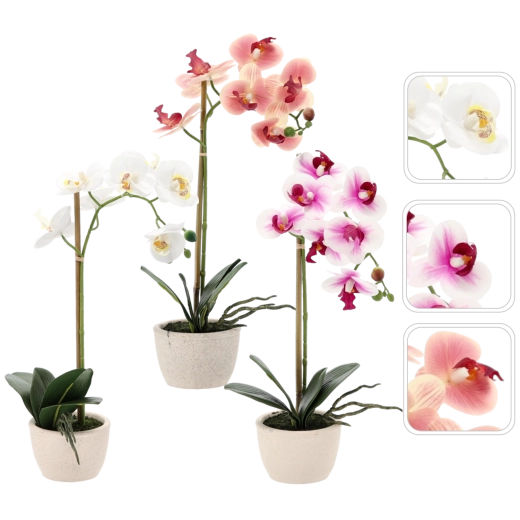 Artificial orchid in a pot, mix of 3 colors, 43 cm