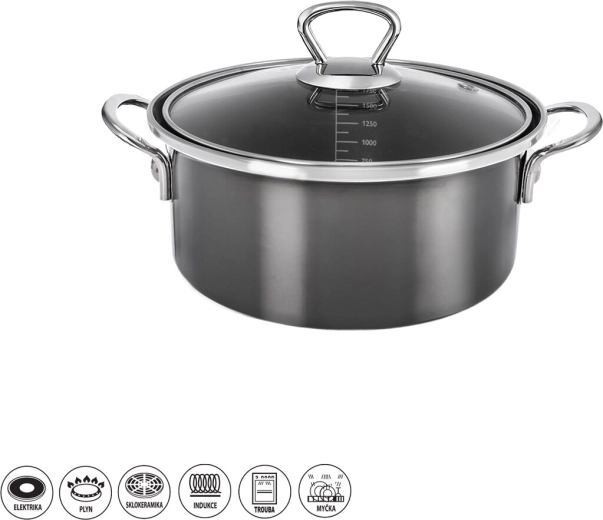 Емайлирана касерола METALIC Lem 2,5 l със стъклен капак