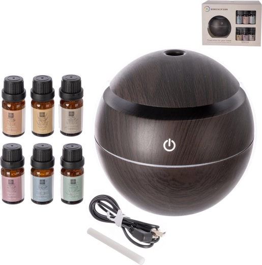 Electric USB aroma diffuser (brown) + 6× fragrances 10 ml