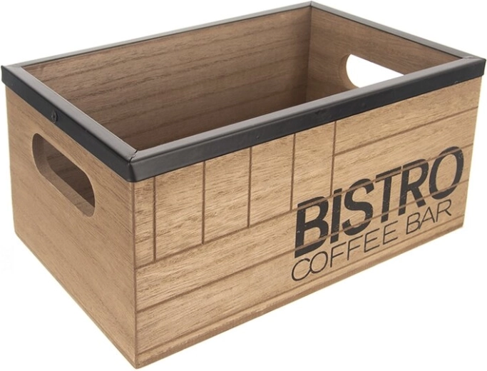 Дървена щайга Bistro coffee bar с метален кант 20 × 13 × 8,8 см