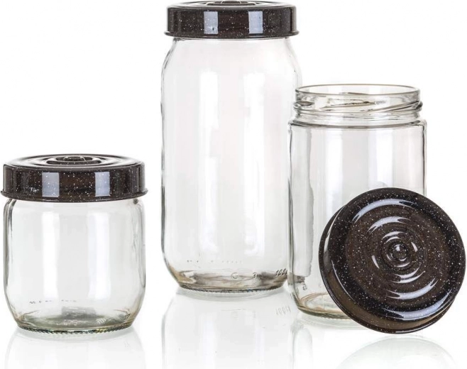 Стъклени буркани LINZI 3 бр., капак с гранитен ефект