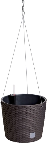 Hanging self-watering planter rattan look 25.6 cm umber