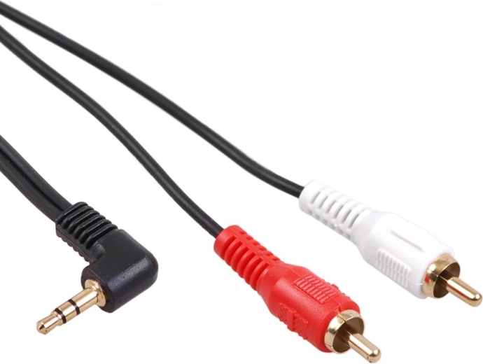 Angled 3.5 mm mini jack to 2× RCA cable 1 m MCTV black