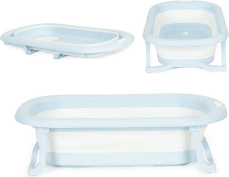 Сгъваема пътна бебешка ваничка с оттичане, сива