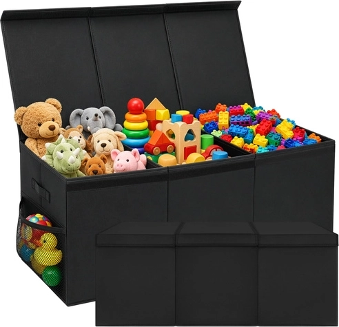 Сгъваема кутия за играчки Kruzzel XXL 132 l черна с капак 94 cm - 1 брой