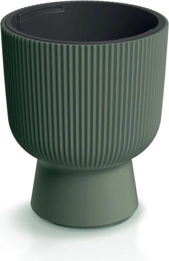 Ribbed flower pot with insert 29.8 cm – dark green