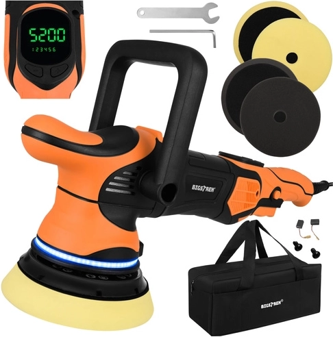 Bigstren dual-action eccentric car polisher 1000 W, 125 mm, 15 mm stroke, LED with accessories