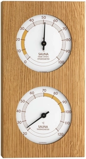TFA sauna thermometer and hygrometer in an oak frame