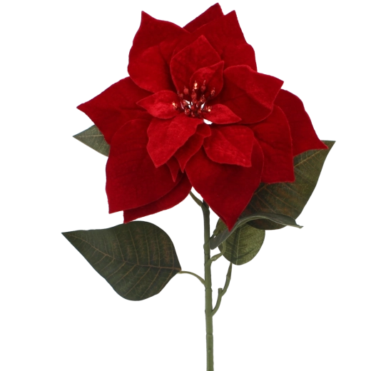 Artificial decorative poinsettia (Christmas star) branch, red, 80 cm - 1 piece
