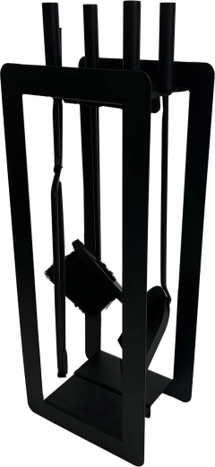 Fireplace tool set 60 cm – black metal 4-piece with stand