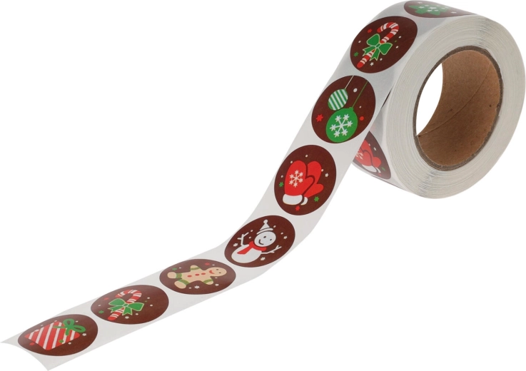 Коледни стикери на ролка 3 м, диаметър 2,5 см (120 бр.)