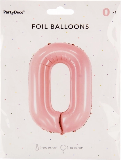 Pink foil balloon number 0, 86 cm