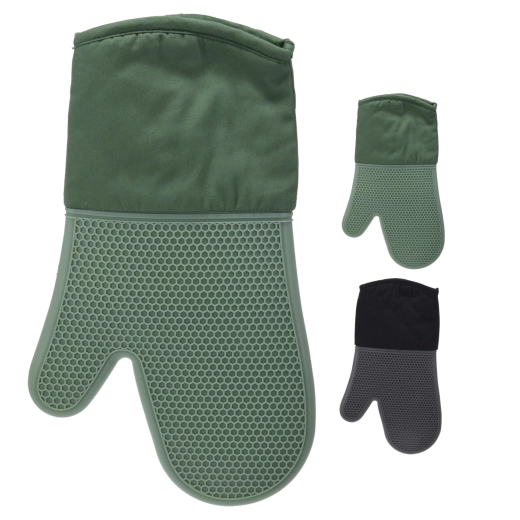 Kitchen heat-resistant glove made of neoprene and cotton with silicone grip