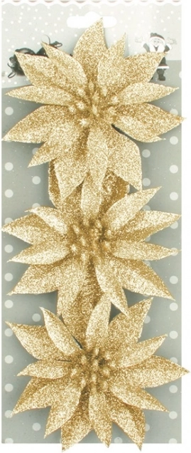 Коледни рози със златни брокатени частици – комплект 3 бр.