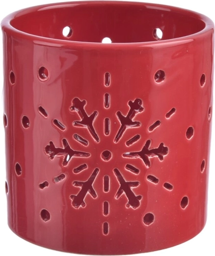 Ceramic snowflake candle holder, red, 11 cm