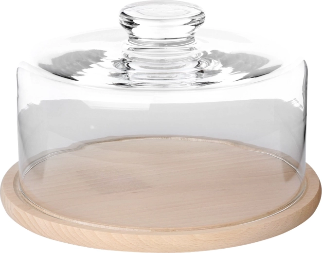 Cheese dome with glass cover and wooden board 24 cm