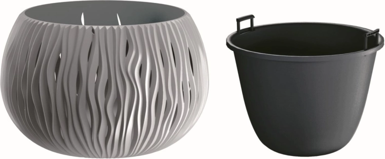 Саксия Sandy Bowl с вътрешна вложка 23,8 см, сив камък