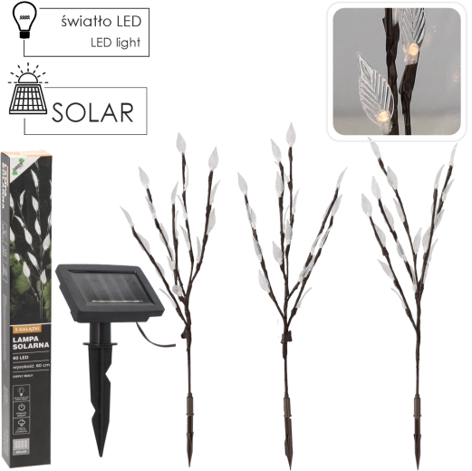 Solar garden lamp 60 cm with 3 branches, 60 warm white LEDs