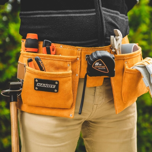 Leather Tool Belt with 9 Pockets and Hammer Holder